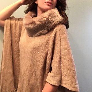 NEW Poncho w/ Fur Collar Brown S M L XL